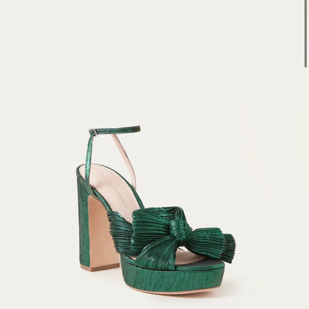 LOEFFLEE RANDALL - NATHALIA EMERALD PLATFORM BOW HEEL.